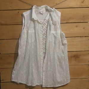 White collar laced flowered tank XL